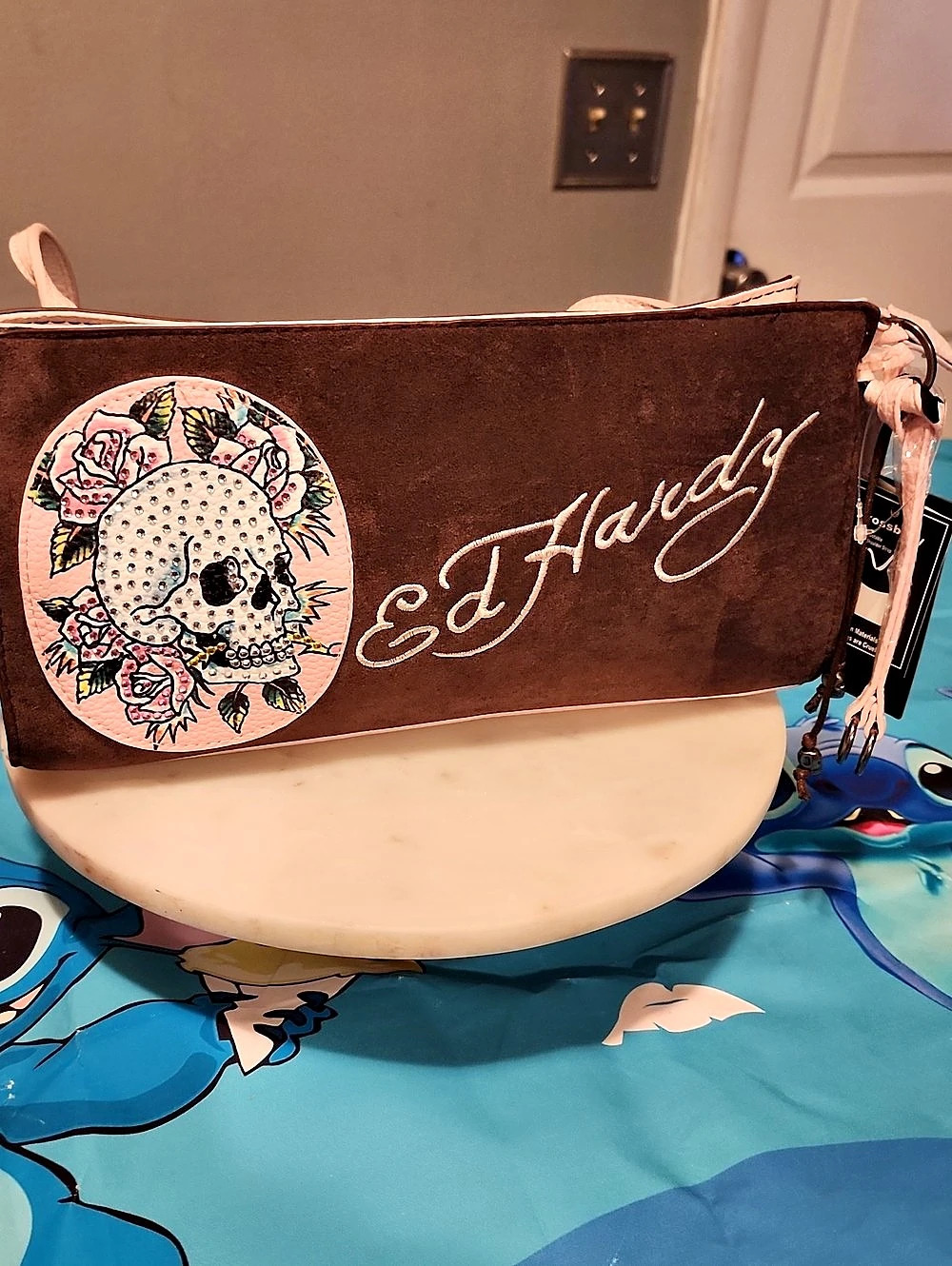 Ed Hardy Brown & Pink Crossbody Bag